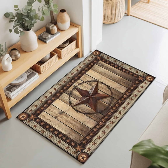 2x3 Western Farmhouse Small Area Rug for Entryway, Washable Non Slip Low Pile Soft Indoor Rug for Kitchen Bathroom Bedside, Primitive Rustic Country Retro Texas Star Accent Rug