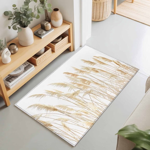 2x3 White Reed Grass Small Area Rug for Entryway, Washable Non Slip Low Pile Soft Indoor Rug for Kitchen Bathroom Bedside, Retro Autumn Plant Accent Rug