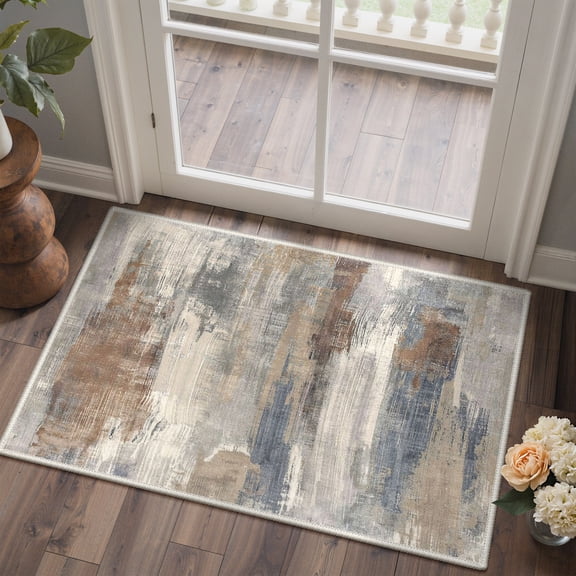 DEORAB 2x3 Doormat Area Rugs Low Pile Machine Washable Rug Non Slip Backing for Entryway, Front Door, Bathroom, Blue
