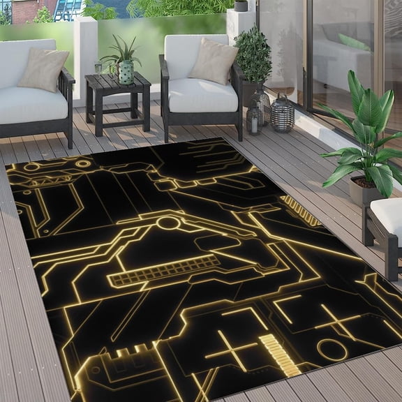 2x3ft Abstract Irregular Pattern Area Rug Golden Circuit Board Pattern Art Deco Rug, Non Slip Washable Non-Shedding Foldable Short Pile Carpet For Kids Playroom,Dining,Home,Decor,Office