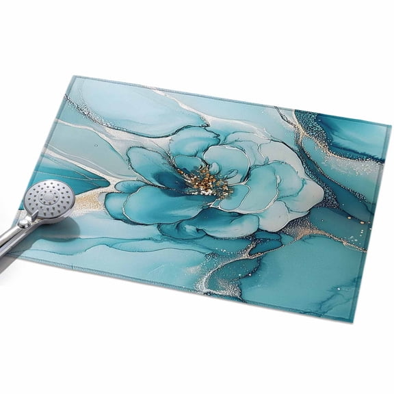 2x3ft Area Rug,Abstract Teal Flower Marble Style Washable Large Rugs Soft Non-Slip Floor Rug Modern Floral Pattern Non-Shedding Indoor Carpets for Living Room Bedroom Home Office Nursery