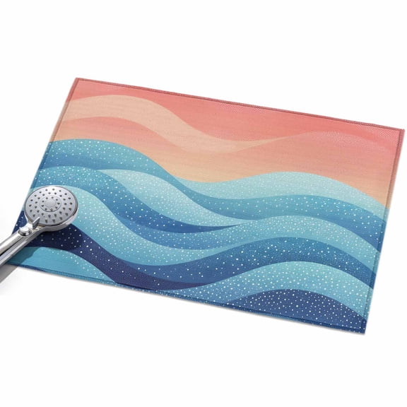 2x3ft Area Rug,Blue Peach Layered Ocean Waves Washable Large Rugs Soft Non-Slip Floor Rug Gradient Striped Non-Shedding Indoor Carpets for Living Room Bedroom Home Office Nursery