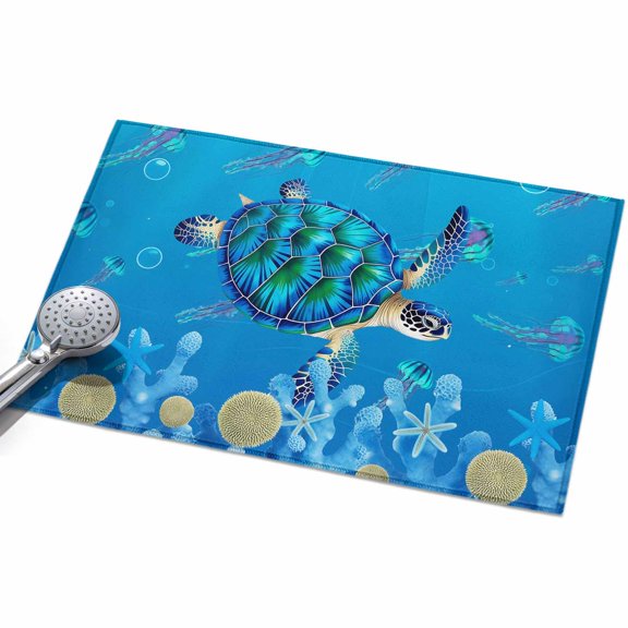2x3ft Area Rug,Blue Sea Turtles Motherfish Sea Gall Shells Washable Large Rugs Soft Non-Slip Floor Rug Oceans Corals Non-Shedding Indoor Carpets for Living Room Bedroom Home Office Nursery