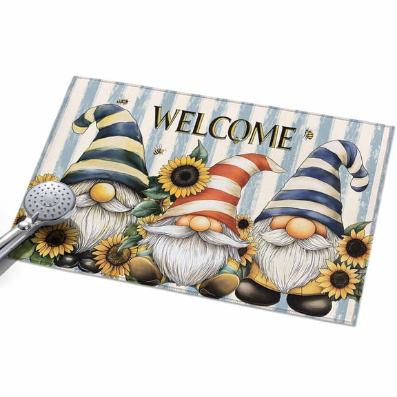 2x3ft Area Rug,Cartoon Sunflower Dwarf Cartoon Hat Washable Large Rugs Soft Non-Slip Floor Rug Vintage Blue Striped Non-Shedding Indoor Carpets for Living Room Bedroom Home Office Nursery