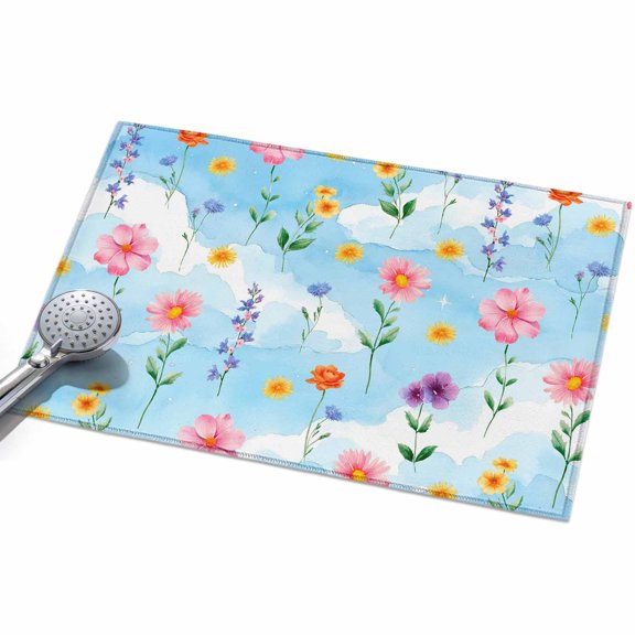 2x3ft Area Rug,Country Blossom Flower Washable Large Rugs Soft Non-Slip Floor Rug Blue Sky White Cloud Non-Shedding Indoor Carpets for Living Room Bedroom Home Office Nursery