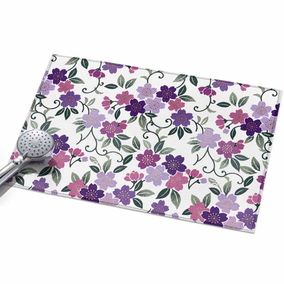 2x3ft Area Rug,Country Purple Pink Flower Green Leaf Washable Large Rugs Soft Non-Slip Floor Rug Pastoral Floral Plant Non-Shedding Indoor Carpets for Living Room Bedroom Home Office Nursery
