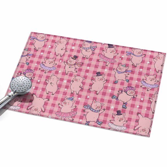 2x3ft Area Rug,Cute Cartoon Pig Pink Buffalo Plaid Washable Large Rugs Soft Non-Slip Floor Rug Happy Children's Day Non-Shedding Indoor Carpets for Living Room Bedroom Home Office Nursery