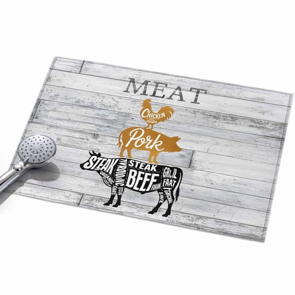 2x3ft Area Rug,Farm Animal Meat Washable Large Rugs Soft Non-Slip Floor Rug Vintage Chicken Pork and Beef on Wood Board Non-Shedding Indoor Carpets for Living Room Bedroom Home Office Nursery