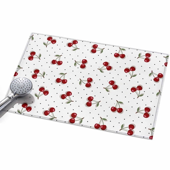 2x3ft Area Rug,Farm Cherry Black Polka Dots Washable Large Rugs Soft Non-Slip Floor Rug Vintage Wave Point Non-Shedding Indoor Carpets for Living Room Bedroom Home Office Nursery