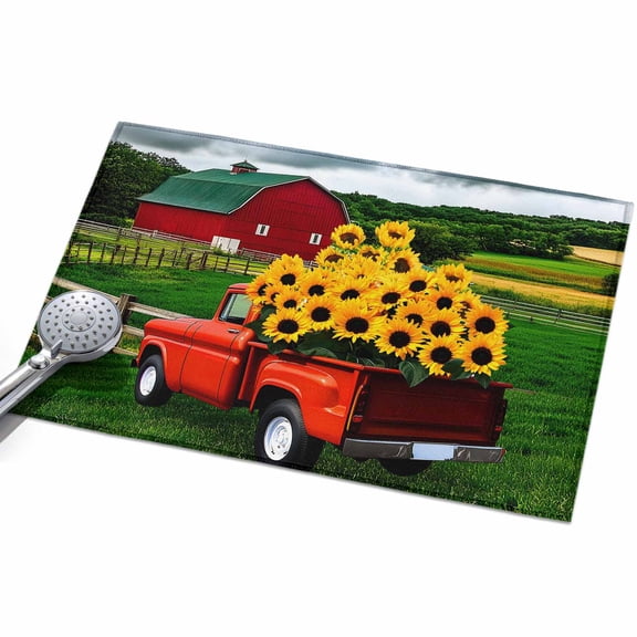 2x3ft Area Rug,Farm Sunflower on Red Truck Washable Large Rugs Soft Non-Slip Floor Rug Watercolor Barn Field Non-Shedding Indoor Carpets for Living Room Bedroom Home Office Nursery