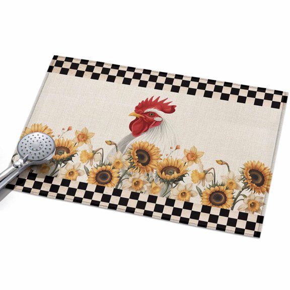 2x3ft Area Rug,Farmhouse Chicken Sunflower Washable Large Rugs Soft Non-Slip Floor Rug Retro Buffalo Plaid Farm Cock Non-Shedding Indoor Carpets for Living Room Bedroom Home Office Nursery