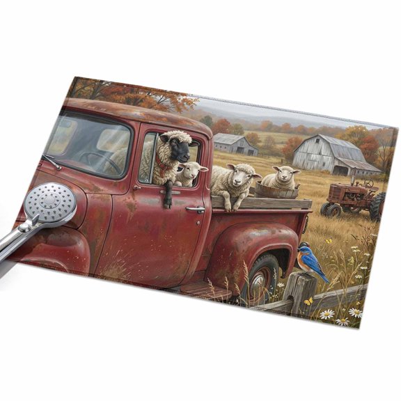 2x3ft Area Rug,Farmhouse Sheep Barn Truck Washable Large Rugs Soft Non-Slip Floor Rug Pastoral Tree Wildflower Non-Shedding Indoor Carpets for Living Room Bedroom Home Office Nursery