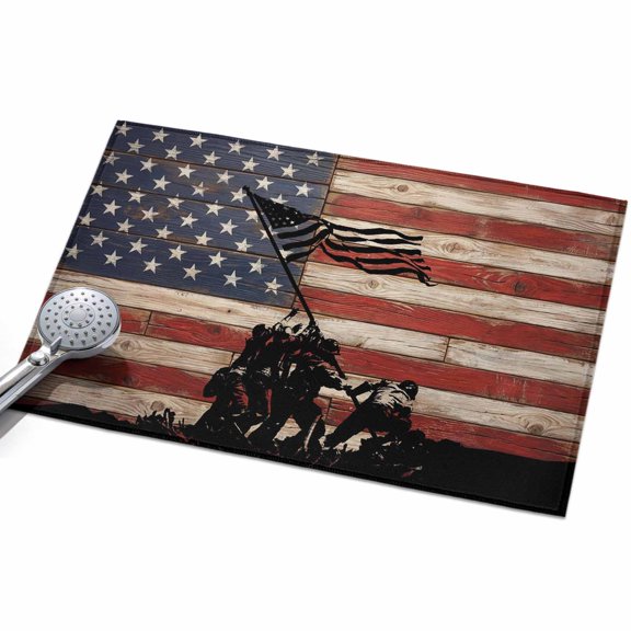 2x3ft Area Rug,Independence Day USA Flag Washable Large Rugs Soft Non-Slip Floor Rug Silhouette of Soldiers' Group Non-Shedding Indoor Carpets for Living Room Bedroom Home Office Nursery