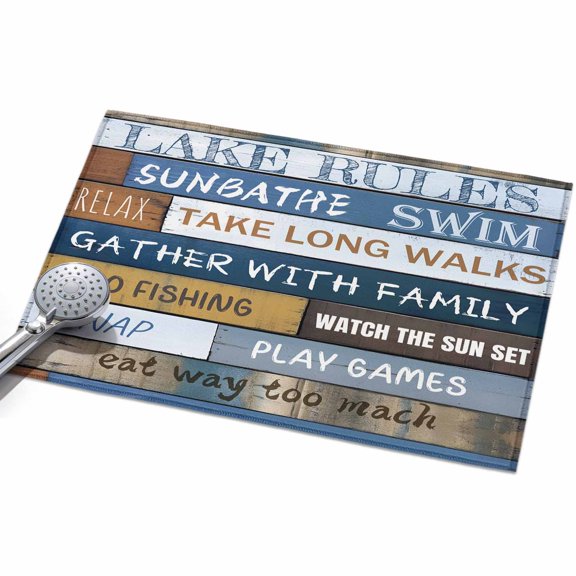 2x3ft Area Rug,Lake Rules Farm Blue Wood Board Washable Large Rugs Soft Non-Slip Floor Rug Quote Wooden Grain Non-Shedding Indoor Carpets for Living Room Bedroom Home Office Nursery