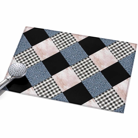 2x3ft Area Rug,Leopard Patchwork Quilt Buffalo Plaid Washable Large Rugs Soft Non-Slip Floor Rug Geometric Squares Non-Shedding Indoor Carpets for Living Room Bedroom Home Office Nursery