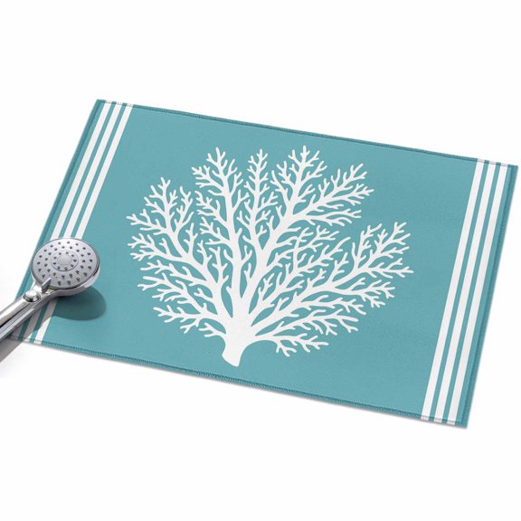 2x3ft Area Rug,Marine Coastal White Coral on Teal Washable Large Rugs Soft Non-Slip Floor Rug Ocean Theme Modern Stripe Non-Shedding Indoor Carpets for Living Room Bedroom Home Office Nursery