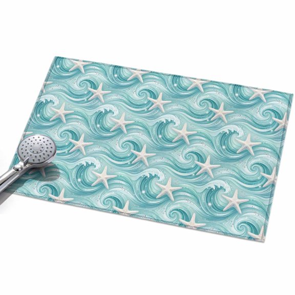 2x3ft Area Rug,Marine Starfish Water Ripple Washable Large Rugs Soft Non-Slip Floor Rug Teal Ocean Seamless Stars Non-Shedding Indoor Carpets for Living Room Bedroom Home Office Nursery