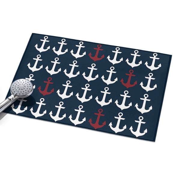 2x3ft Area Rug,Ocean Nautical White and Red Ship's Anchor Washable Large Rugs Soft Non-Slip Floor Rug Dark Blue Non-Shedding Indoor Carpets for Living Room Bedroom Home Office Nursery