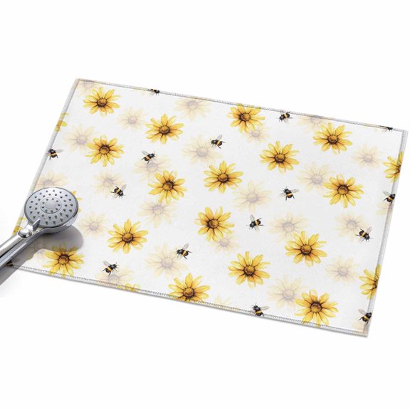 2x3ft Area Rug,Pastoral Daisy Flower Bee Washable Large Rugs Soft Non-Slip Floor Rug Farmhouse Yellow Floral Seamless Non-Shedding Indoor Carpets for Living Room Bedroom Home Office Nursery