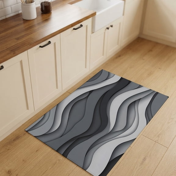 2x3ft Area Rug,Rectangle Area Rugs,Black Grey White Abstract Waves Washable Low Pile Rug Non-Slip Indoor Carpet Gradient Shape Floor Rugs for Bedroom Living Room Kitchen Decor