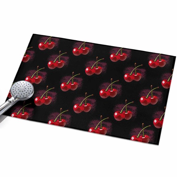 2x3ft Area Rug,Retro Watercolor Cherry on Black Washable Large Rugs Soft Non-Slip Floor Rug Farm Seamless Red Fruit Non-Shedding Indoor Carpets for Living Room Bedroom Home Office Nursery