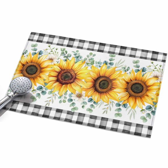 2x3ft Area Rug,Rustic Sunflower Eucalyptus Leaf Washable Large Rugs Soft Non-Slip Floor Rug Pastoral Flower Buffalo Plaid Non-Shedding Indoor Carpets for Living Room Bedroom Home Office Nursery