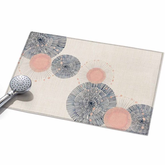 2x3ft Area Rug,Soft Blush Circles Washable Large Rugs Soft Non-Slip Floor Rug Retro Delicate Line on Linen Non-Shedding Indoor Carpets for Living Room Bedroom Home Office Nursery