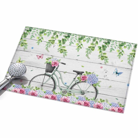 2x3ft Area Rug,Spring Bike Roses on Wood Board Washable Large Rugs Soft Non-Slip Floor Rug Jugal Leaves Butterflies Non-Shedding Indoor Carpets for Living Room Bedroom Home Office Nursery