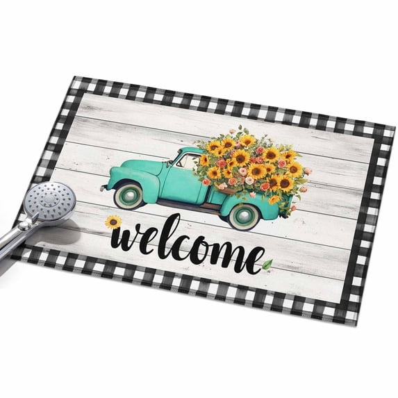 2x3ft Area Rug,Spring Farm Teal Truck Flower Washable Large Rugs Soft ...
