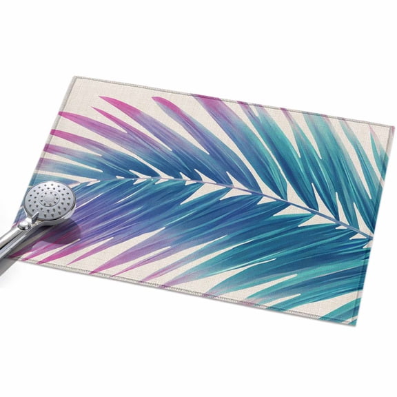 2x3ft Area Rug,Summer Gradient Teal Purple Palm Leaf Washable Large Rugs Soft Non-Slip Floor Rug Vintage Leaves Non-Shedding Indoor Carpets for Living Room Bedroom Home Office Nursery