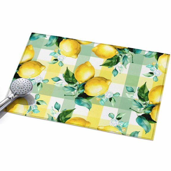 2x3ft Area Rug,Summer Lemon Fruit Green Leaf Washable Large Rugs Soft Non-Slip Floor Rug Light Yellow Green Check Non-Shedding Indoor Carpets for Living Room Bedroom Home Office Nursery