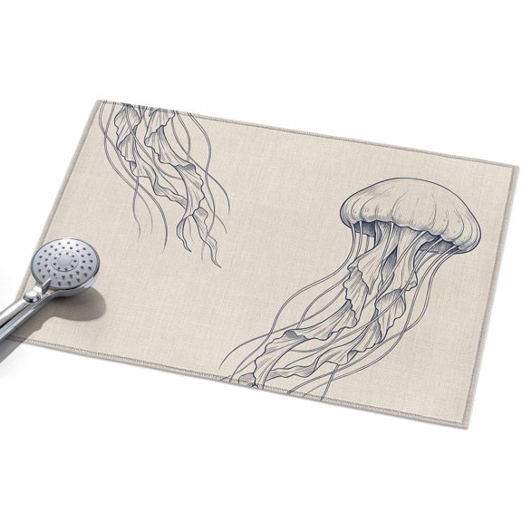 2x3ft Area Rug,Summer Ocean Jellyfish Washable Large Rugs Soft Non-Slip Floor Rug Watercolor Marine Life on Retro Linen Non-Shedding Indoor Carpets for Living Room Bedroom Home Office Nursery