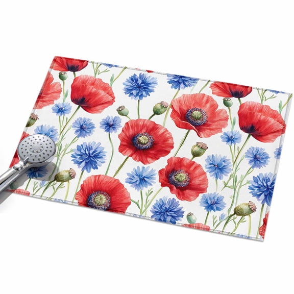 2x3ft Area Rug,Summer Poppy Blue Flower Washable Large Rugs Soft Non-Slip Floor Rug Field Bloom Floral Seamless Non-Shedding Indoor Carpets for Living Room Bedroom Home Office Nursery