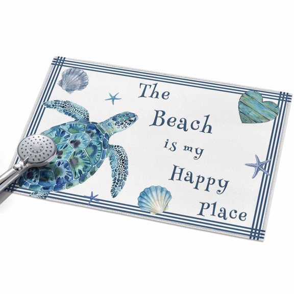 2x3ft Area Rug,The Beach Is My Happy Place Words Washable Large Rugs Soft Non-Slip Floor Rug Summer Sea Turtle Non-Shedding Indoor Carpets for Living Room Bedroom Home Office Nursery