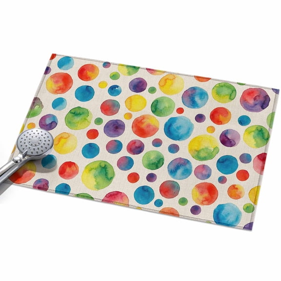 2x3ft Area Rug,Watercolor Circle Dots on Linen Washable Large Rugs Soft Non-Slip Floor Rug Seamless Colorful Dot Polka Non-Shedding Indoor Carpets for Living Room Bedroom Home Office Nursery