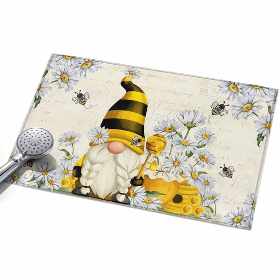 2x3ft Area Rug,White Daisy Pastoral Gnome Bee Washable Large Rugs Soft Non-Slip Floor Rug Summer Honey Hive Non-Shedding Indoor Carpets for Living Room Bedroom Home Office Nursery