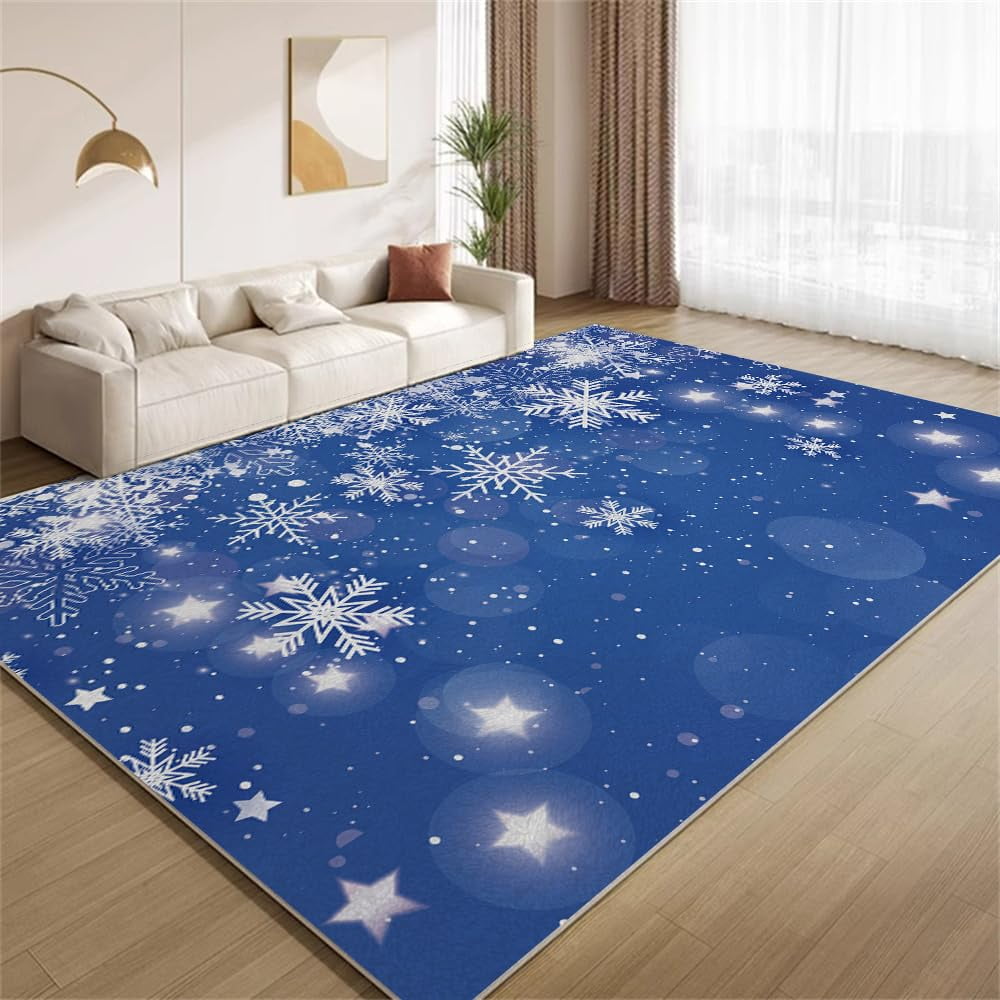 2x3ft Christmas Blue White Snowflakes Area Rug, Blue Snowflake Texture