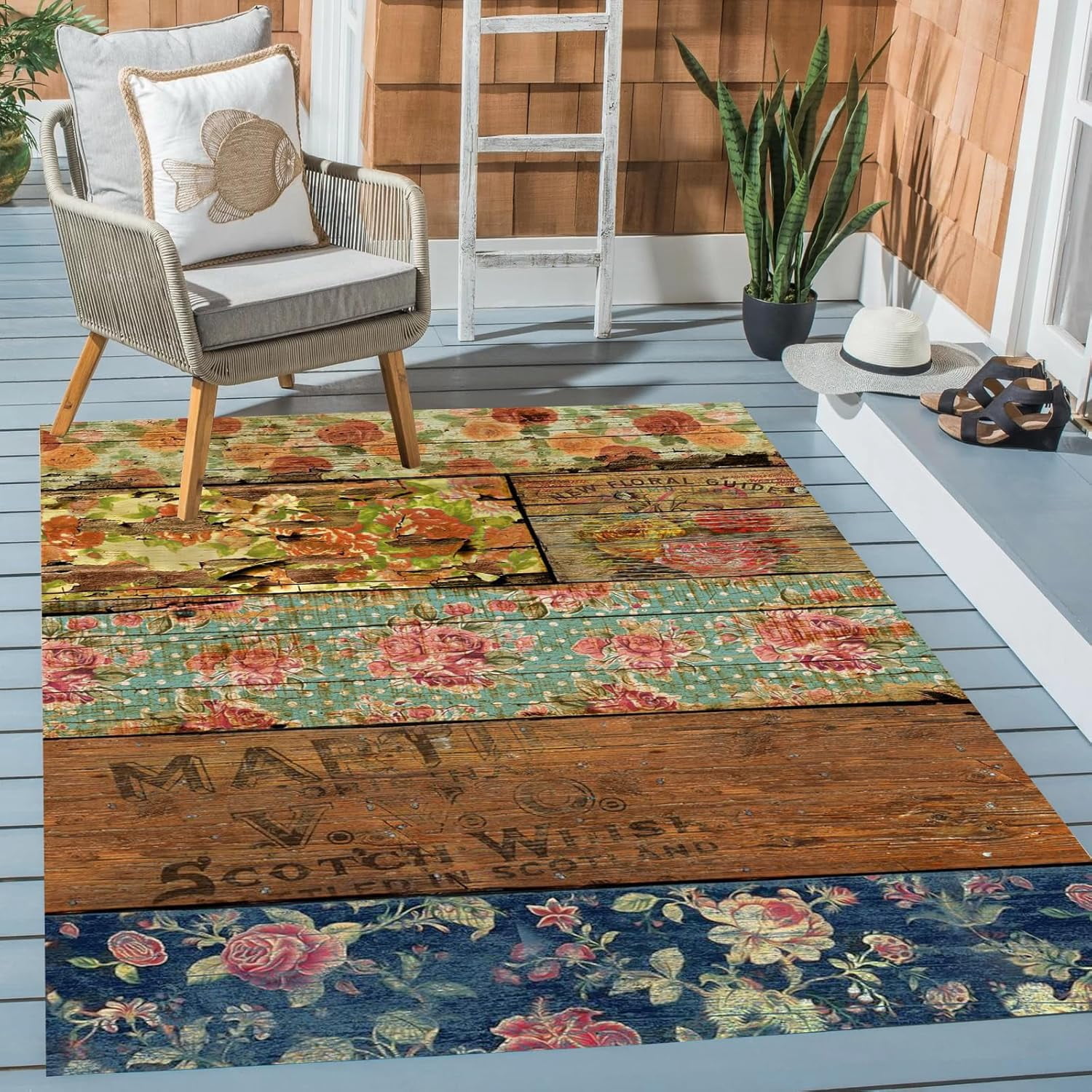 2x3ft Outdoor Area Rug Navy Brown Modern Farmhouse Waterproof Rug for ...