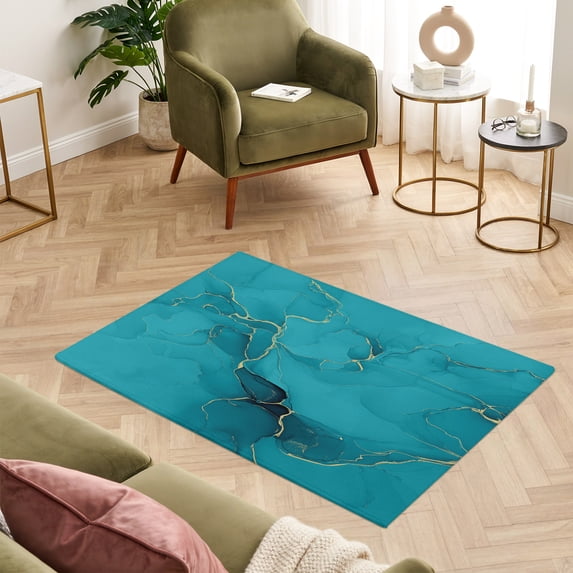 Teal Rug 2x3ft Rectangle Area Rug Abstract Teal Marble Liquid Texture Soft Throw ...