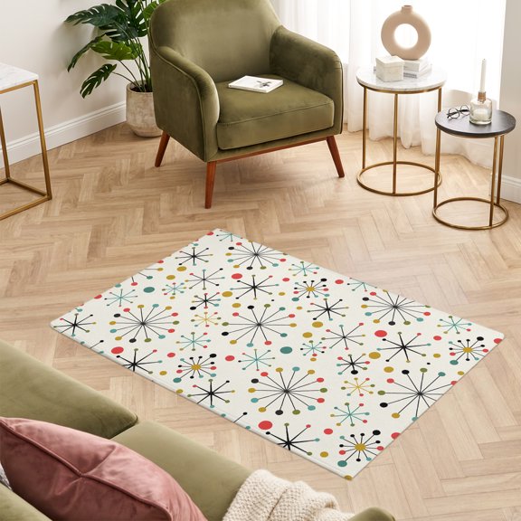 2x3ft Rectangle Area Rug Mid Century Abstract Geometric Soft Throw Rugs Washable Rug Rectangular Floor Carpet Modern Colorful Atomic Non-Slip Rugs for Indoor Living Room Bedroom