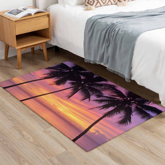 2x3ft Rectangle Area Rug Summer Beach Sunset Soft Non-Slip Bedside Rug Washable Cushioned Carpet Palm Trees Shadow Low Pile Floor Mat for Living Room Dining Room