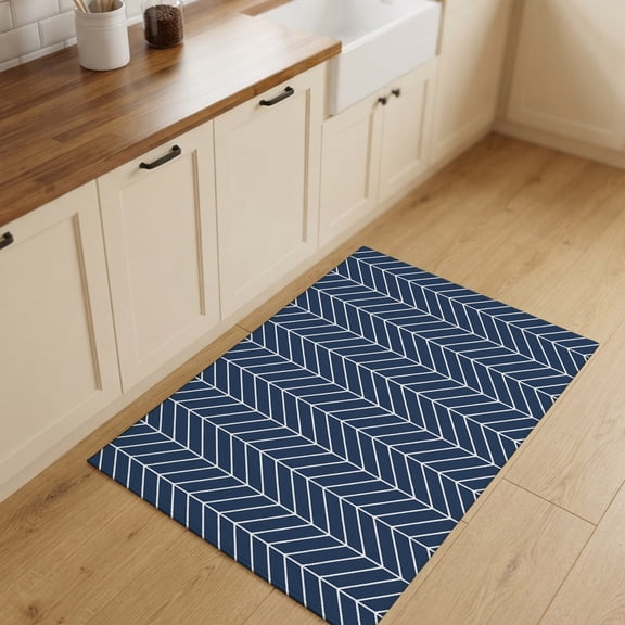 2x3ft Rectangle Rug,Abstract Blue White Chevron Texture Washable Area Rugs Non-Slip Accent Rug Geometric Herringbone Soft Circle Carpet for Living Room Bedroom Home Office Decor