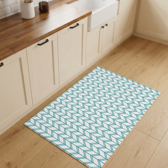 2x3ft Rectangle Rug,Boho Minimalist Geometric Art Washable Area Rugs Non-Slip Accent Rug Modern Teal Herringbone Texture Soft Circle Carpet for Living Room Bedroom Home Office Decor