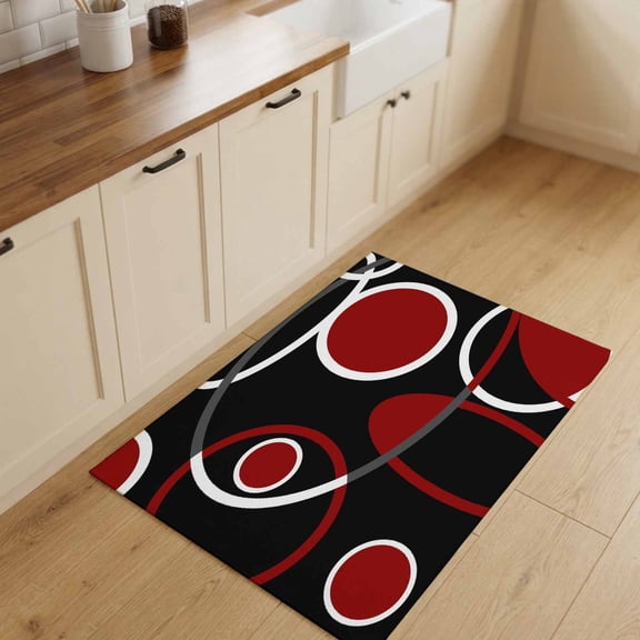 2x3ft Rectangle Rug,Burgundy Red Color Block Washable Area Rugs Non-Slip Accent Rug Abstract Geometric Black Stripe Soft Circle Carpet for Living Room Bedroom Home Office Decor