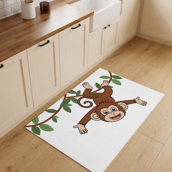 2x3ft Rectangle Rug,Cartoon Funny Monkey Green Leaves on White Washable Area Rugs Non-Slip Accent Rug Country Vine Soft Circle Carpet for Living Room Bedroom Home Office Decor