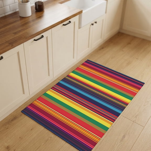 2x3ft Rectangle Rug,Colorful Mexican Stripe Washable Area Rugs Non-Slip Accent Rug Rainbow Gradient Line Soft Circle Carpet for Living Room Bedroom Home Office Decor