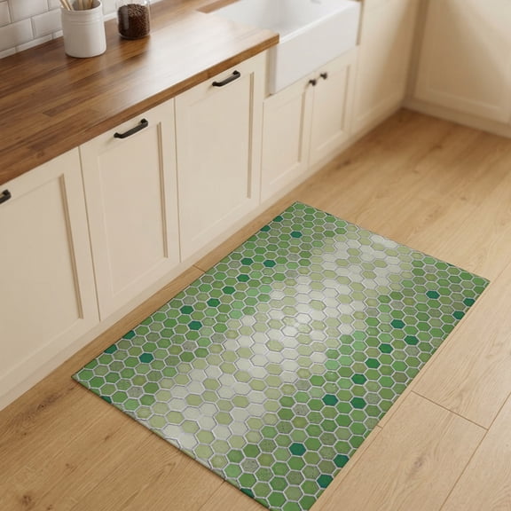 2x3ft Rectangle Rug,Farm Green Beige Honeycomb Lattice Washable Area Rugs Non-Slip Accent Rug Geometric Hexagon Art Soft Circle Carpet for Living Room Bedroom Home Office Decor