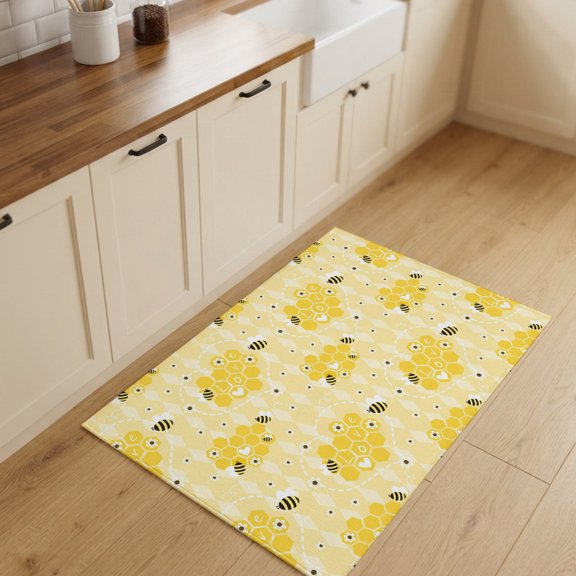 2x3ft Rectangle Rug,Farm Yellow Bee Honeycomb Washable Area Rugs Non-Slip Accent Rug Geometric Floral Love Heart Soft Circle Carpet for Living Room Bedroom Home Office Decor