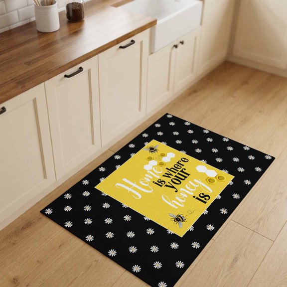 2x3ft Rectangle Rug,Farmhouse Bee Honeycomb Yellow Washable Area Rugs Non-Slip Accent Rug Honey Home Quote Polka Dot Soft Circle Carpet for Living Room Bedroom Home Office Decor