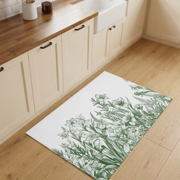 2x3ft Rectangle Rug,Green Flowers Iris Lavender Leaves Washable Area Rugs Non-Slip Accent Rug Spring Botanical Soft Circle Carpet for Living Room Bedroom Home Office Decor